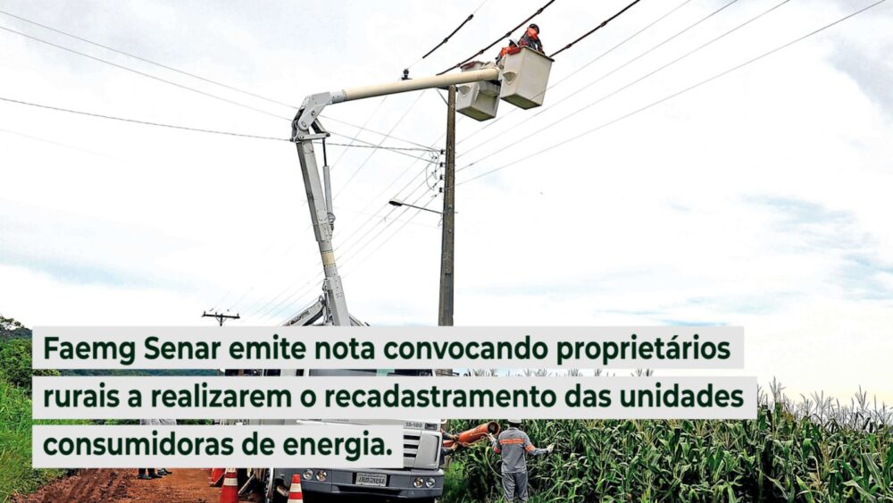 Faemg Senar emite nota convocando proprietários rurais a realizarem o recadastramento das unidades consumidoras de energia