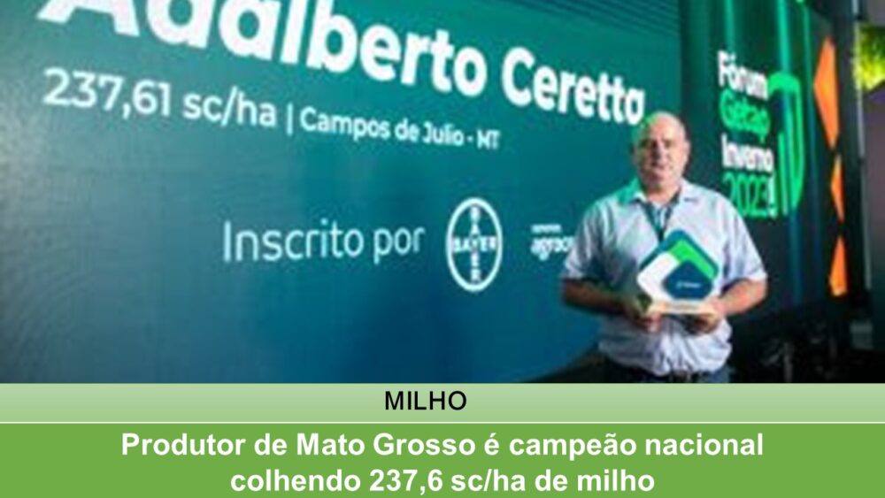 Produtor de Mato Grosso é campeão nacional colhendo 237,6 sc/ha de milho