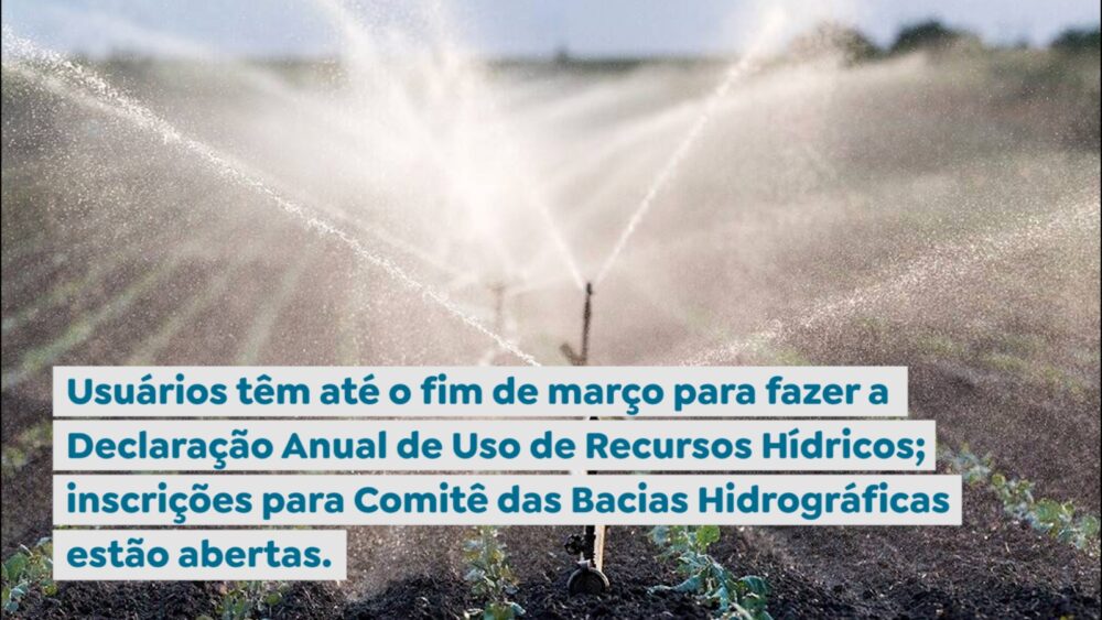 Usuários têm até o fim de março para fazer a Declaração Anual de Uso de Recursos Hídricos; inscrições para Comitê das Bacias Hidrográficas estão abertas